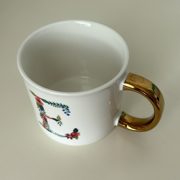 Opal House Name Initial E Floral Large Porcelain Coffee Mug metallic gold handle - Picture 5 of 8